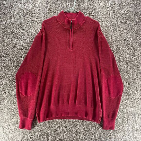 Vintage Orvis Sweater Mens Extra Large Red Quarter Zip Elbow Patches Waffle Knit - Picture 1 of 12